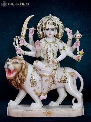 24" Attractive Marble Statue Of Goddess Durga