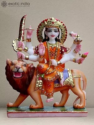 12" Marble Statue of Eight-Armed Goddess Durga