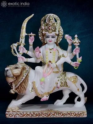 12" Durga Maa Holding Lotus in Hand | Marble Statue