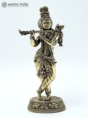 9" Superfine Lord Krishna Brass Statue Playing Flute