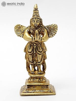 4" Small Standing Garuda in Namaskar Mudra | Brass Statue