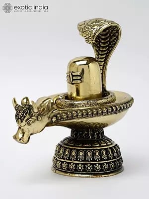 5" Small Brass Shivalinga with Nandi Mukh and Protecting Naag