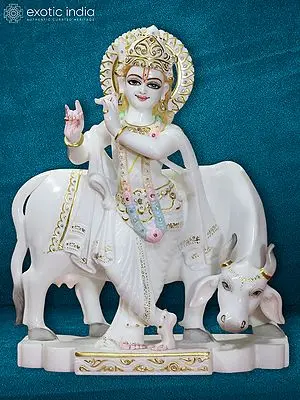 18" Marble Statue Of Murliwala | Super White Vietnam Marble Statue
