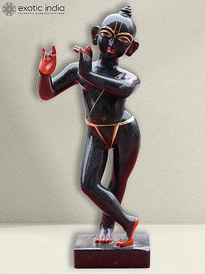 12" Marble Statue Of Lord Krishna | Black Marble Statue