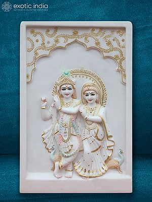 36" Large Beautiful Panel Of Radha-Krishna | Super White Vietnam Marble Panel