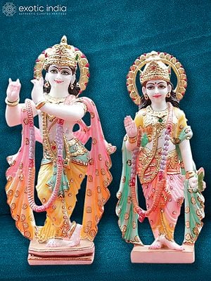 15" Pair Of Radha And Krishna Idol | Super White Makrana Marble Statue