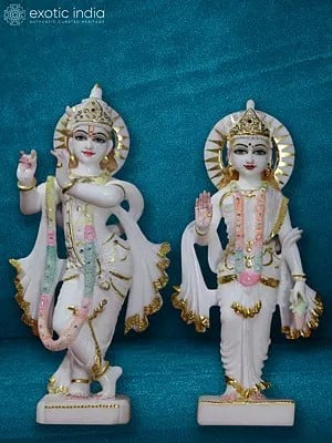 14" The Harmony Of Radha And Krishna | Super White Makrana Marble Statue