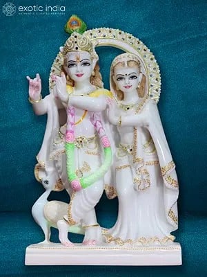 15" Bond Of Love - Radha And Krishna Idol | Super White Makrana Marble Statue