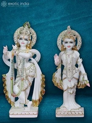 18" Radha Krishna Statue For Temple | Super White Makrana Marble Statue