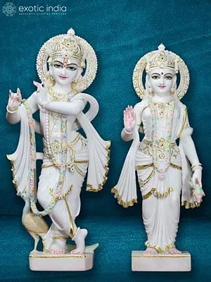 30" Jugal Jodi - Radha And Krishna | Super White Vietnam Marble Statue