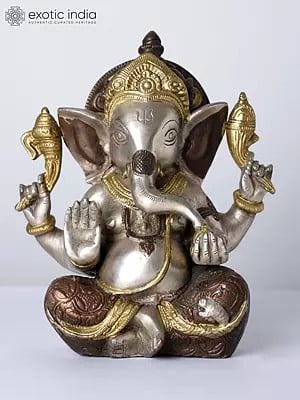 8" Four Armed Blessing Lord Ganesha | Brass Statue