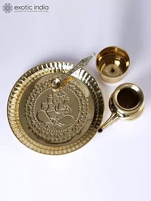 8" Puja Thali Set in Brass | Set of Four