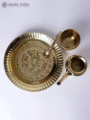 8" Brass Ritual Thali Set | Religious Products