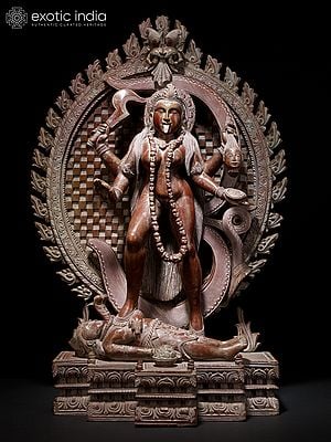22" Goddess Kali Standing on Lord Shiva | Pink Stone Statue