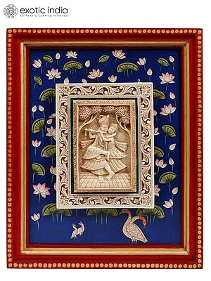 15" Dancing Radha-Krishna Hand-Painted Wall Hanging Frame | Wood and Resin