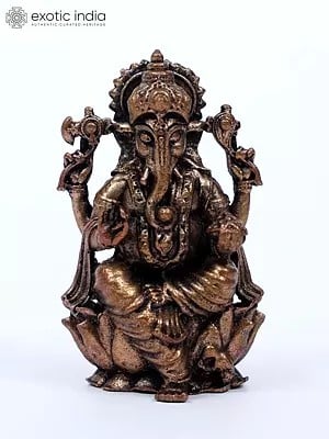 2" Small Blessing Lord Ganesha Seated on Lotus | Copper Statue