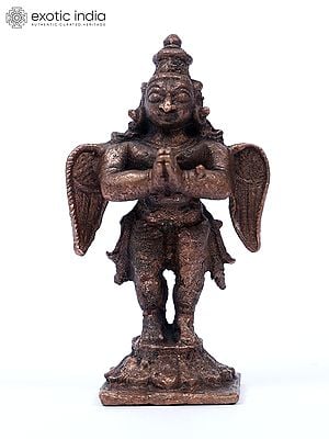 2" Small Standing Garuda Copper Statue in Namaskar Mudra
