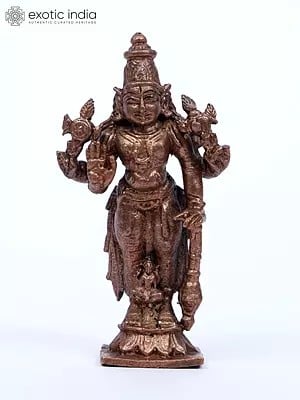 3" Small Standing Lord Vishnu with Devi Lakshmi | Copper Statue