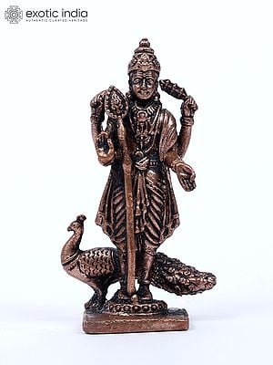 3" Small Standing Lord Murugan (Karttikeya) in Blessing Gesture | Copper Statue