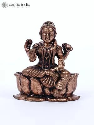 1" Small Devi Lakshmi Seated on Lotus | Copper Statue