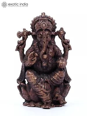 2" Small Chaturbhuja Lord Ganesha in Blessing Gesture | Copper Statue