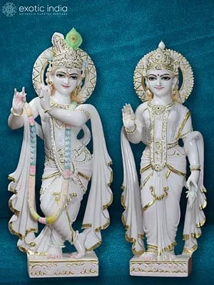 36" Large Radha Krishna In Standing Posture | Super White Vietnam Marble Statue