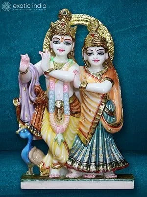 9" Exclusive Idol Of Radha And Krishna | Super White Makrana Marble Idol