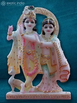 Beautiful Pair Of Radha And Krishna | Super White Makrana Marble Statue