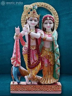 18" Loving Couple Radha Krishna | Super White Makrana Marble Sculpture