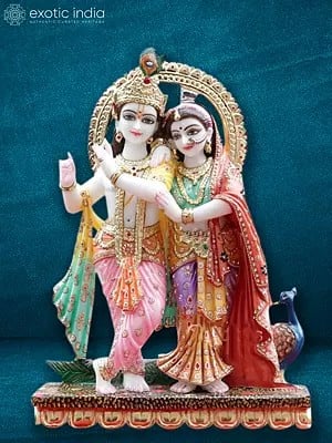 24" Radha Krishna Adorn In Attractive Ornaments | Super White Makrana Marble Idol