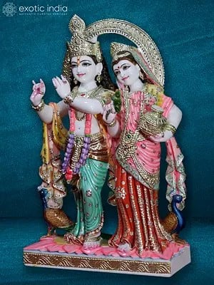24" Radharani Holding Pot With Krishna | Super White Makrana Marble Statue