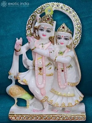 8" Jugal Sarkar - Radha Krishna | Super White Makrana Marble Sculpture