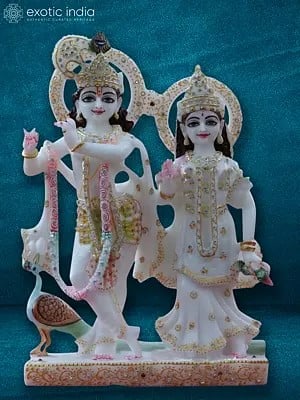 9" Bansidhar With Radharani | Super White Makrana Marble Figurine