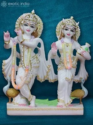 12" The Divine Radha Krishna | Super White Makrana Marble Statue