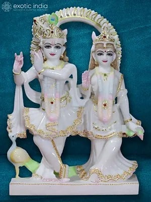 12" Eternal Love Of Radha Krishna | Super White Makrana Marble Statue