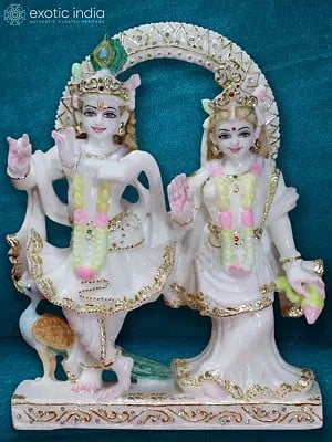 12" Graciously Adorned Radha Krishna | Super White Makrana Marble Idol
