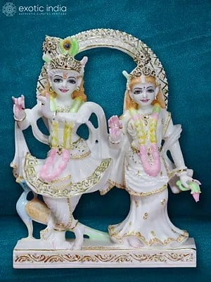 12" Shri Radha And Krishna | Super White Makrana Marble Statue