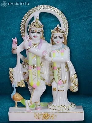 15" Attractive Statue Of Radha Krishna | Super White Makrana Marble Idol