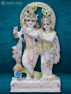 15" Unbreakable Bond - Radha Krishna | Super White Makrana Marble Idol