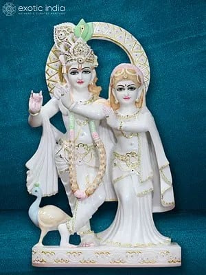 24" Radharani Statue With Krishna | Super White Vietnam Marble Statue