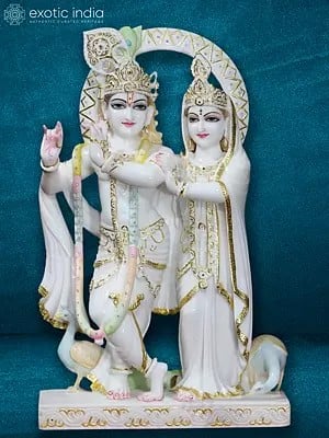 24" One Soul - Radha Krishna | Super White Makrana Marble Sculpture