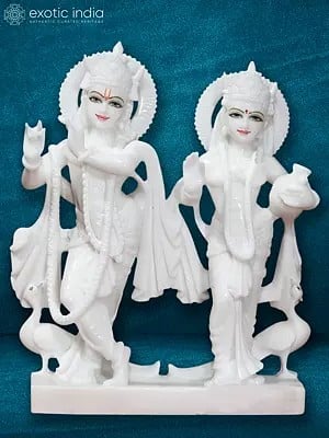 36" Large Pure White Idol Radha And Krishna | Super White Vietnam Marble Idol