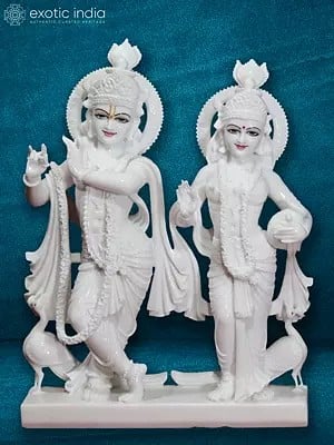 15" Radhika With Mohan | Super White Makrana Marble Figurine