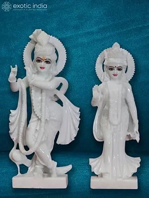 30" Crowned Radha And Turban Krishna | Super White Vietnam Marble Idol