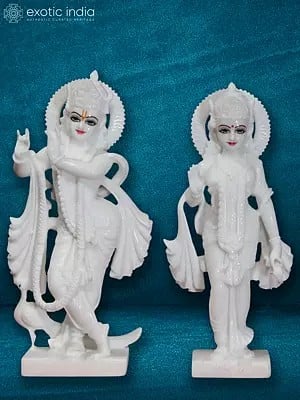 15" Radha - Krishna With Beautiful Crown | Super White Makrana Marble Idol