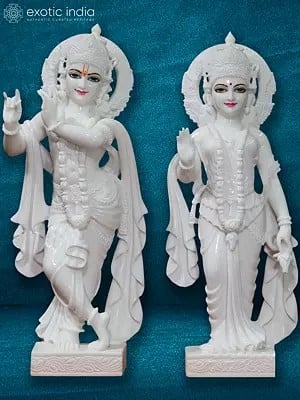 27" Radha Krishna Vietnam Marble Statue With Beautiful Garland