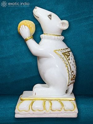 12" Mushaka - Vahana Of Lord Ganesha Statue | Super White Makrana Marble Idol