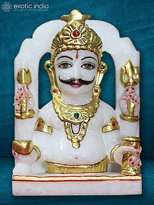 5" Lord Nakoda Bhairava Idol | Super White Makrana Marble Statue