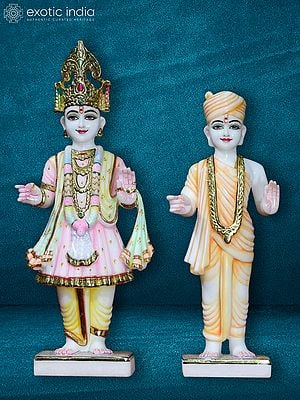 18" Marble Statue Of Akshar Purushottam And Gunatitanand Swami