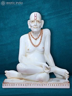 15" Saint Swami Samarth Statue | Super White Makrana Marble Sculpture
